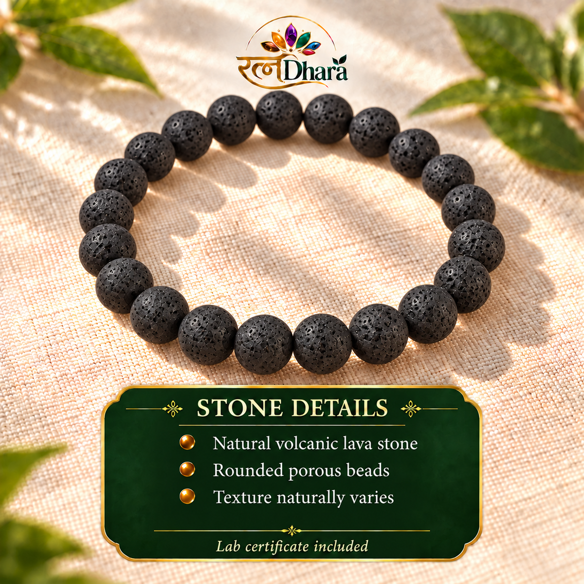 Lava Stone Bracelet for Grounding & Resilience | Certified natural Stone