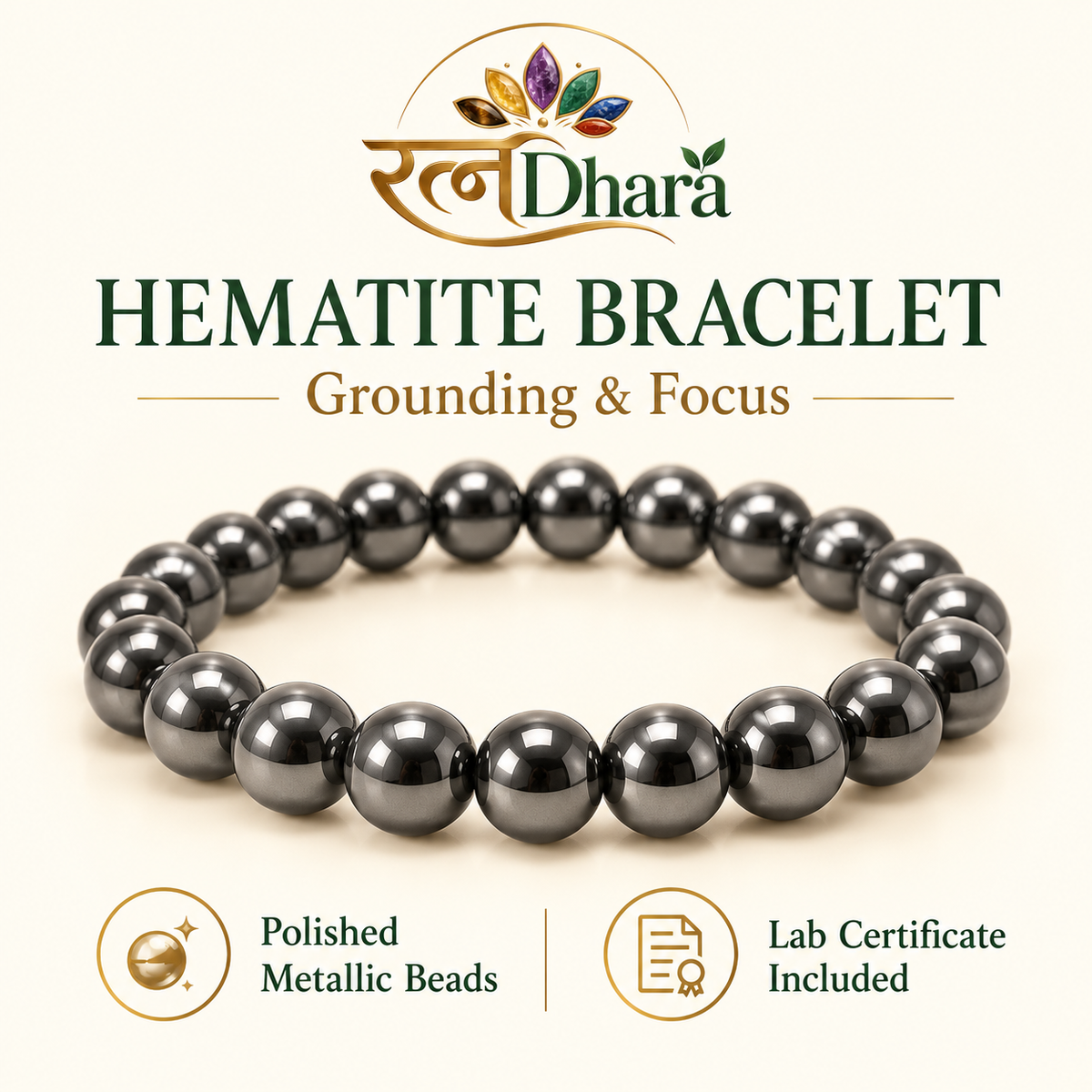 Hematite Bracelet for Grounding & Focus | Certified Stone