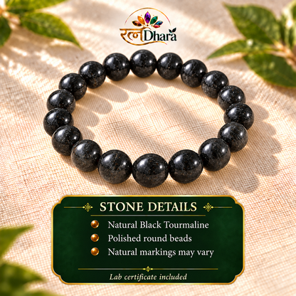 Black Tourmaline Bracelet for Protection & Grounding | Certified Natural Stone