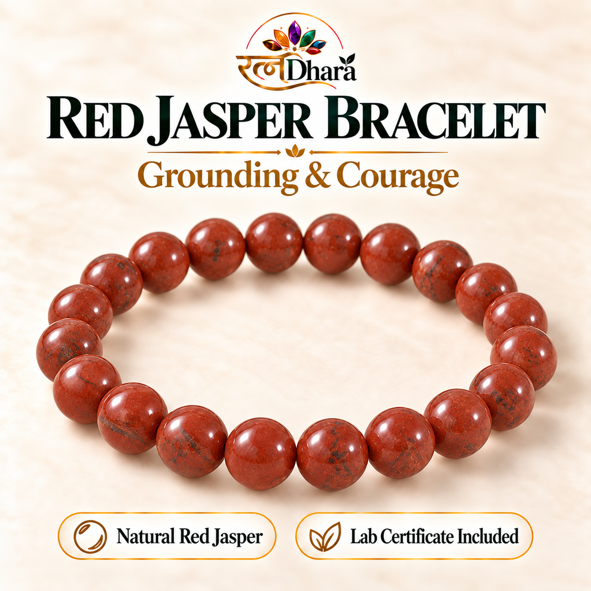 Red Jasper Bracelet for Grounding & Courage | Certified Natural Stone
