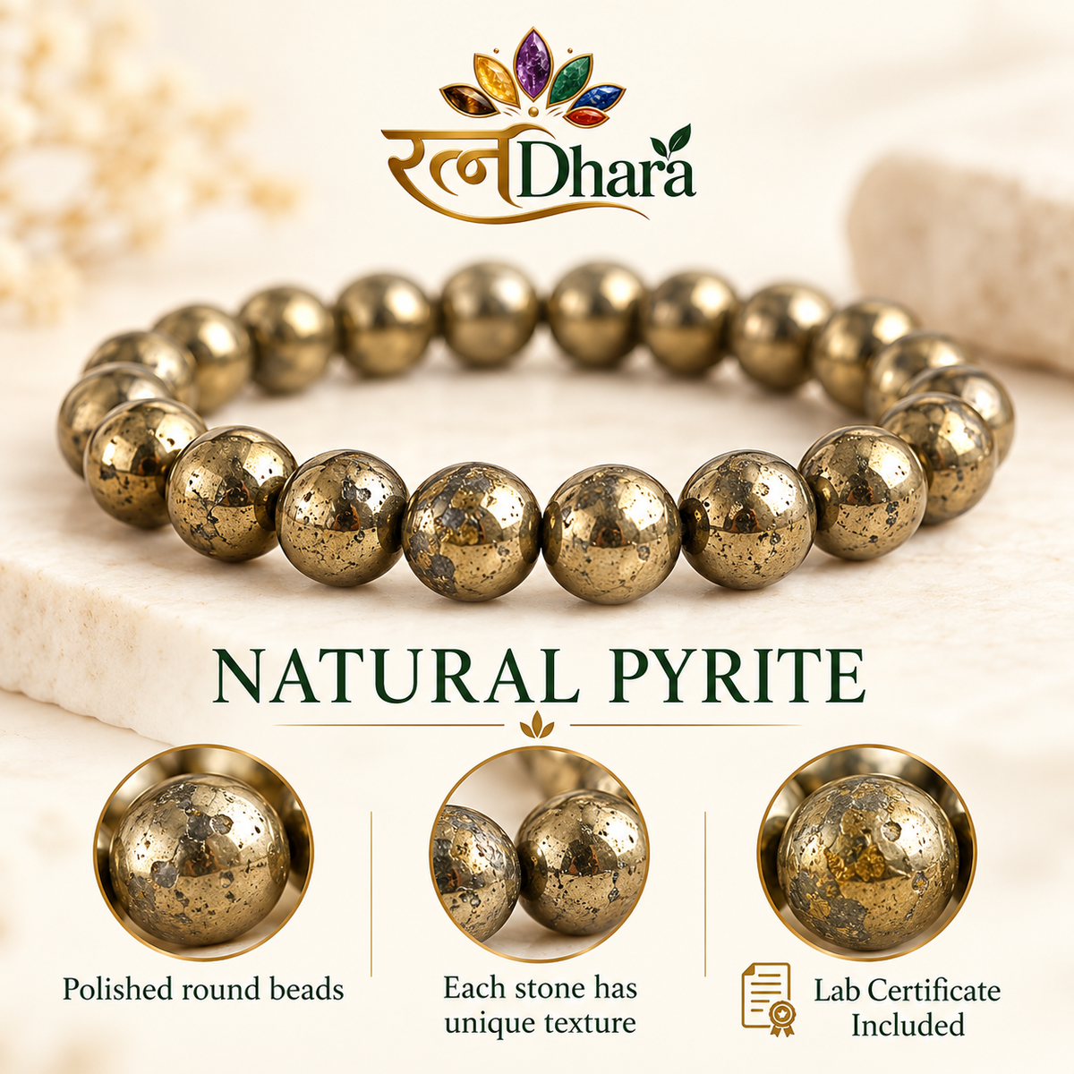 Pyrite Bracelet for Prosperity & Confidence | Certified Natural Stone