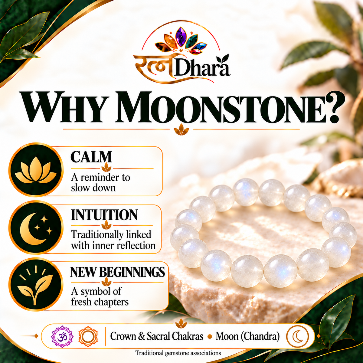 Moonstone Bracelet for Calm & Intuition | Certified Natural Stone