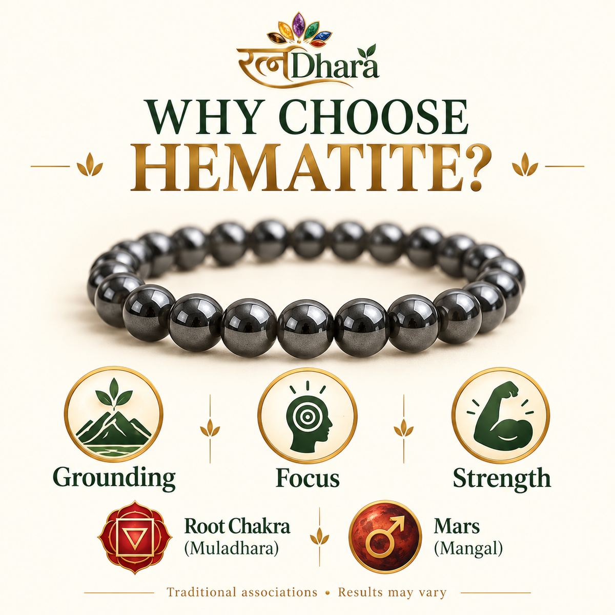 Hematite Bracelet for Grounding & Focus | Certified Stone