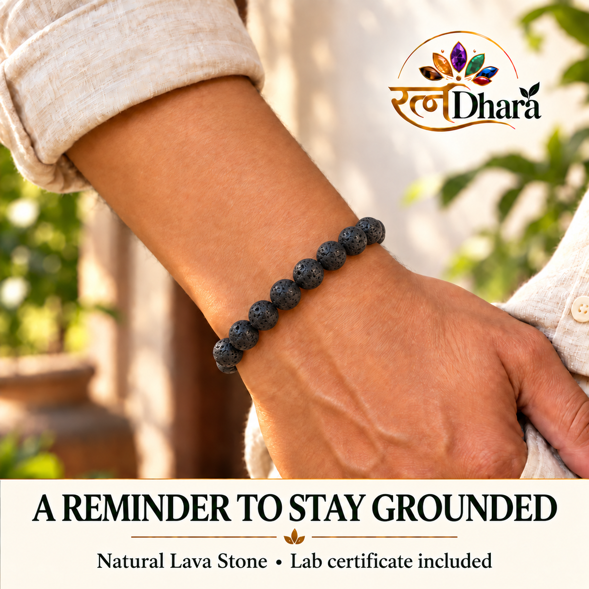 Lava Stone Bracelet for Grounding & Resilience | Certified natural Stone