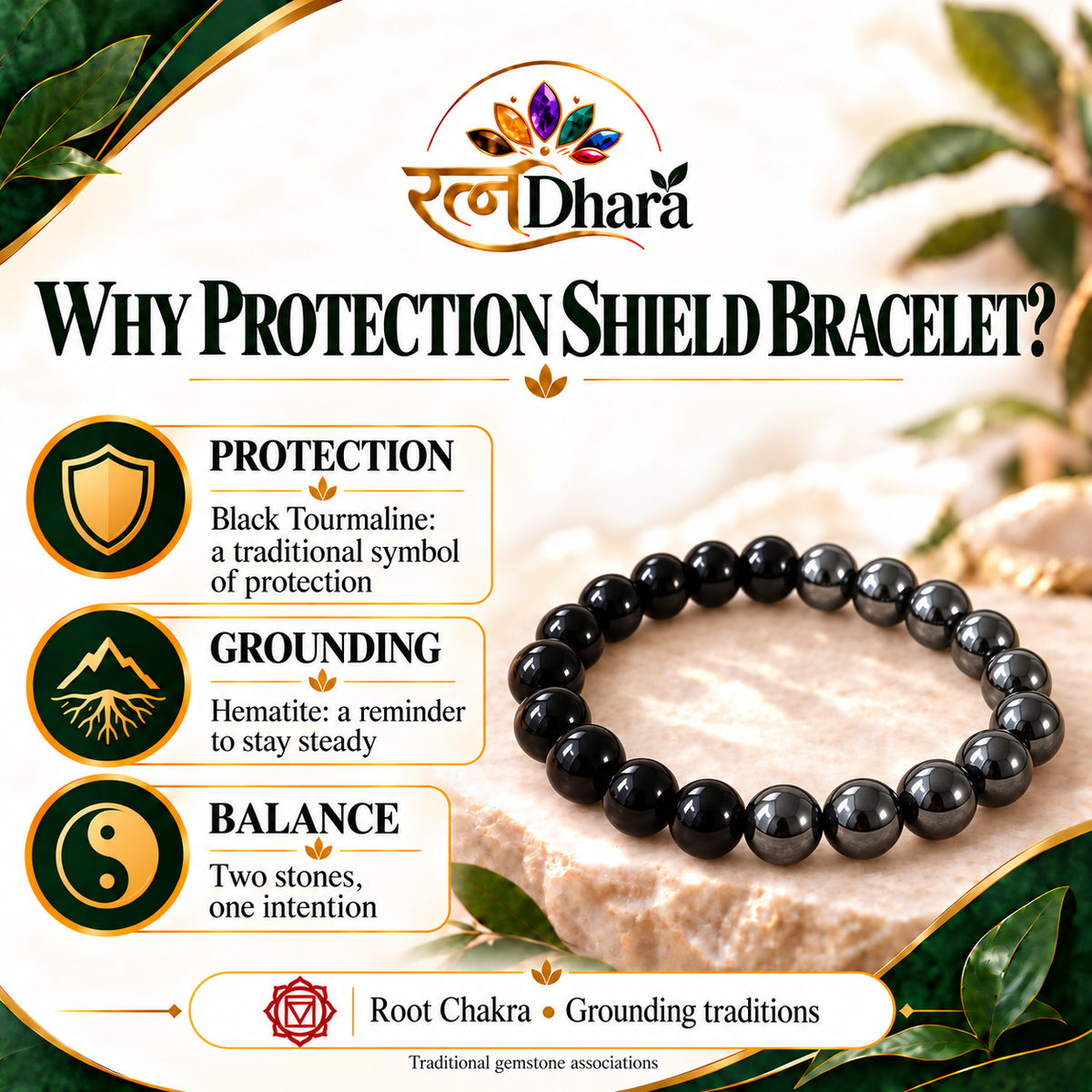 Protection Shield Bracelet  | Black Tourmaline and Hematite