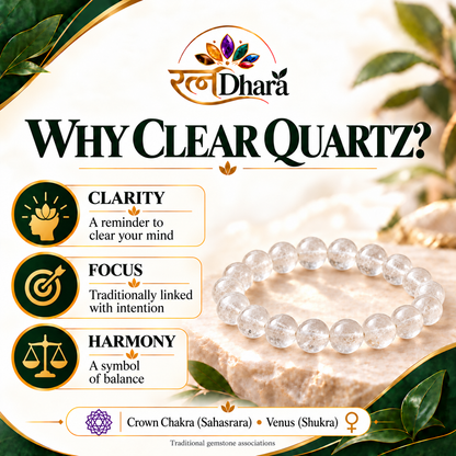 Clear Quartz (Sphatik) Bracelet for Clarity & Focus | Certified Natural Stone