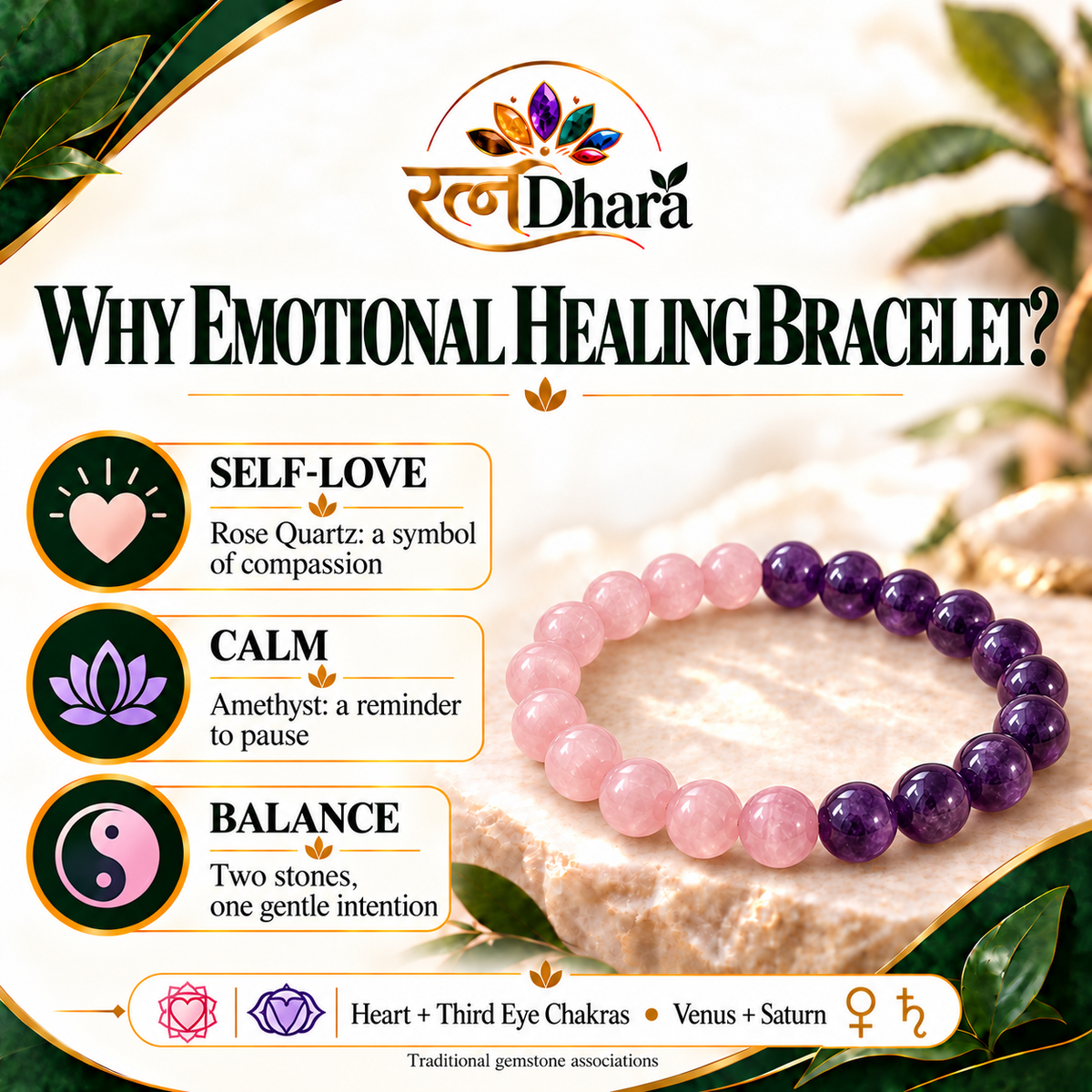 Emotional Healing Bracelet  | Rose Quartz and Amethyst
