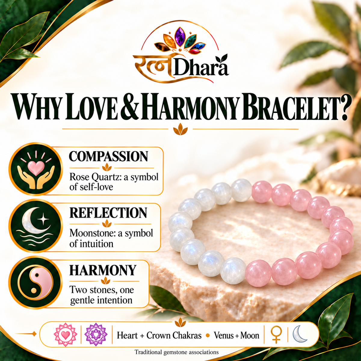 Love & Harmony Bracelet  | MoonStone and Rose Quartz