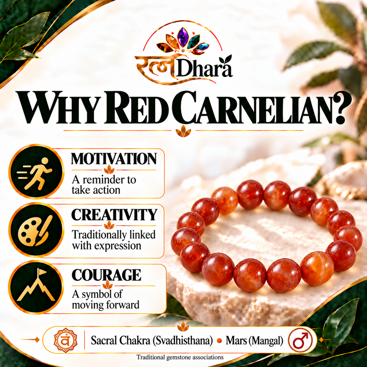 Red Carnelian Bracelet for Motivation & Creativity | Certified Natural Stone