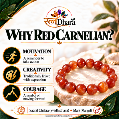 Red Carnelian Bracelet for Motivation & Creativity | Certified Natural Stone