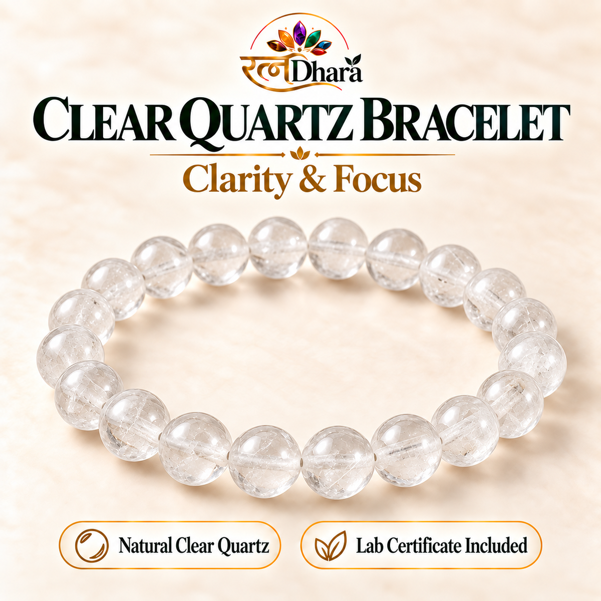 Clear Quartz (Sphatik) Bracelet for Clarity & Focus | Certified Natural Stone