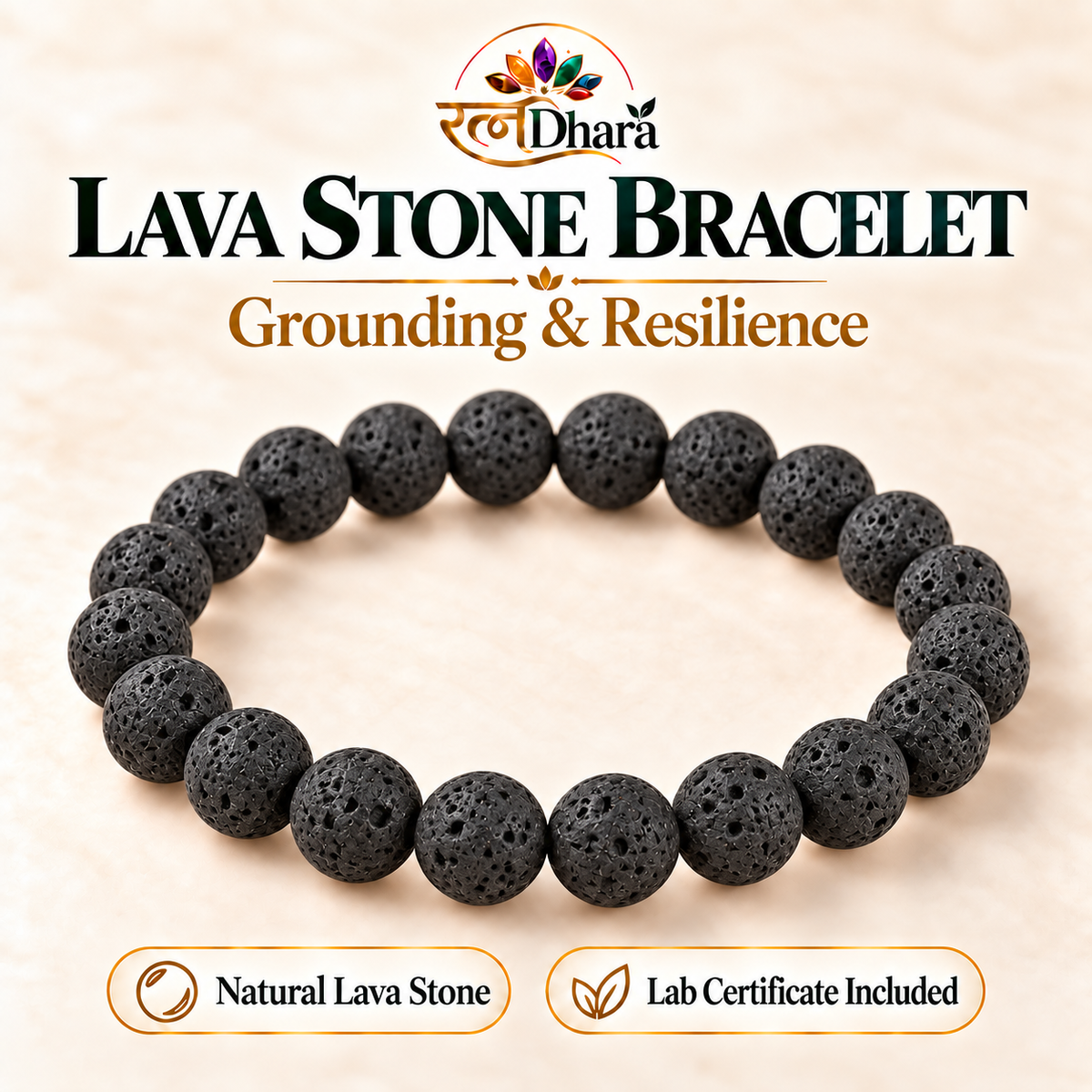 Lava Stone Bracelet for Grounding & Resilience | Certified natural Stone