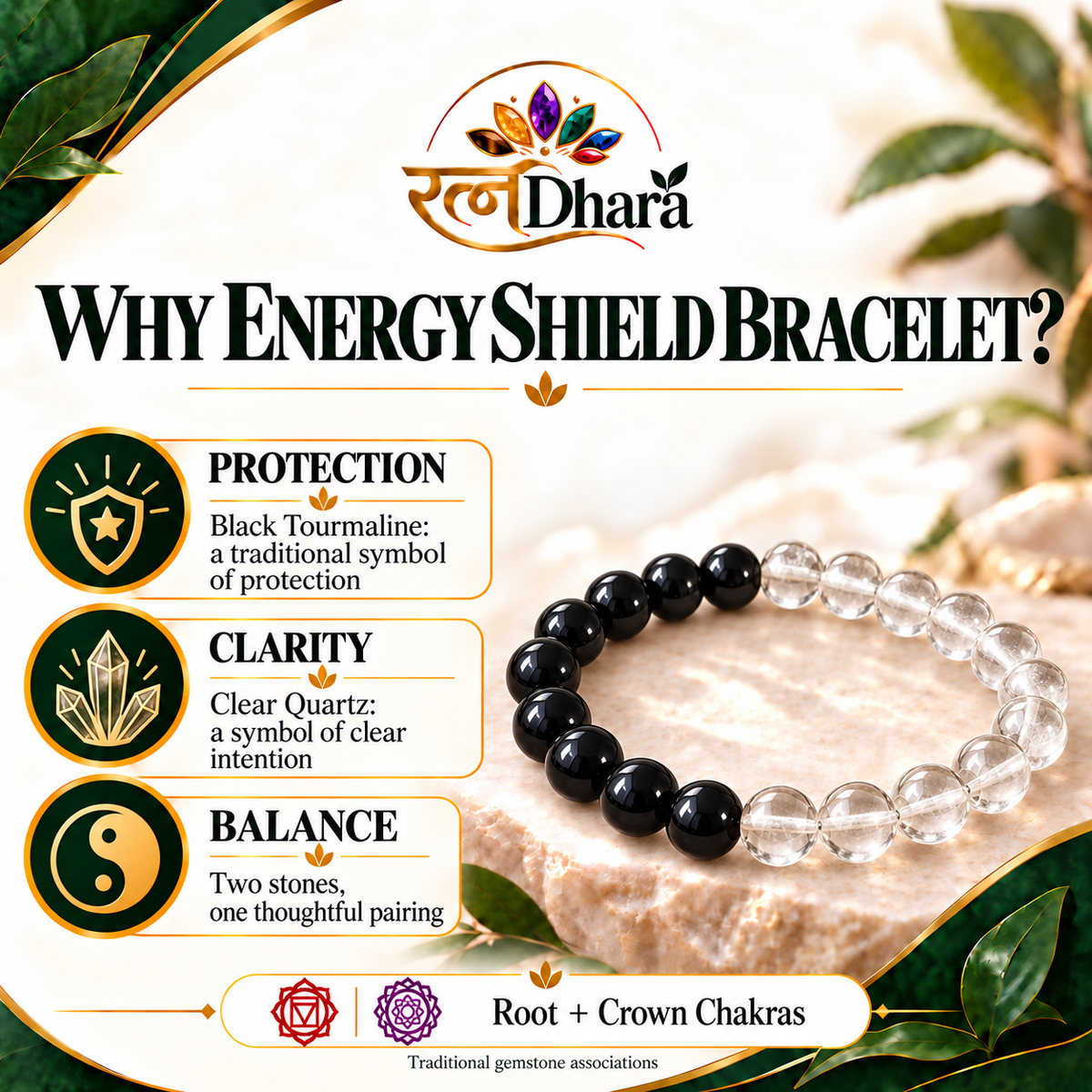 Energy Shield Bracelet | Black Tourmaline and Clear Quartz