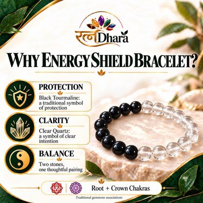 Energy Shield Bracelet | Black Tourmaline and Clear Quartz