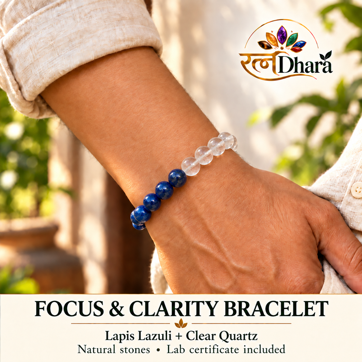 Focus & Clarity Bracelet  | Lapis Lazuli and Clear Quartz