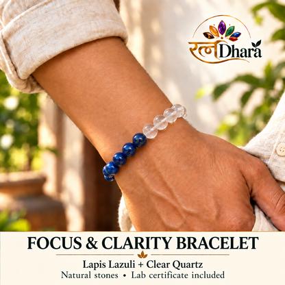 Focus & Clarity Bracelet  | Lapis Lazuli and Clear Quartz
