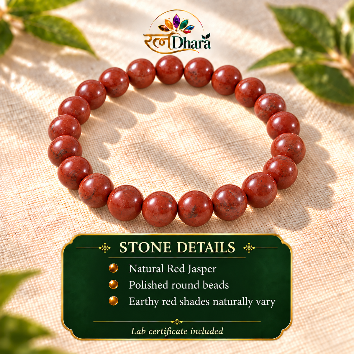 Red Jasper Bracelet for Grounding & Courage | Certified Natural Stone