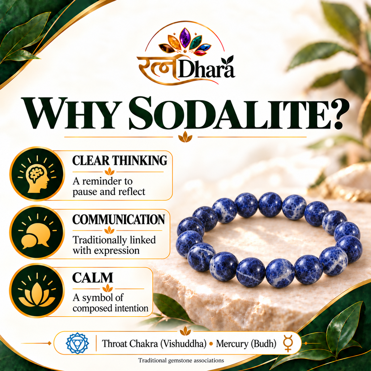 Sodalite Bracelet for Clarity & Communication | Certified Natural Stone
