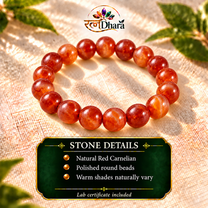 Red Carnelian Bracelet for Motivation & Creativity | Certified Natural Stone