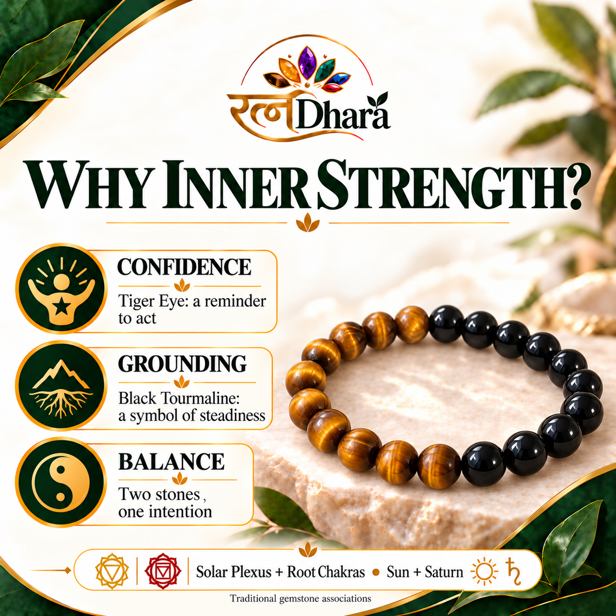 Inner Strength Bracelet | Tiger Eye & Black Tourmaline