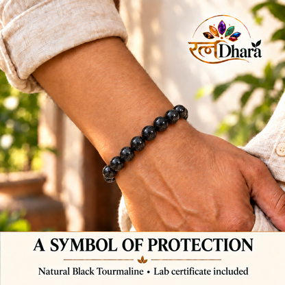 Black Tourmaline Bracelet for Protection & Grounding | Certified Natural Stone