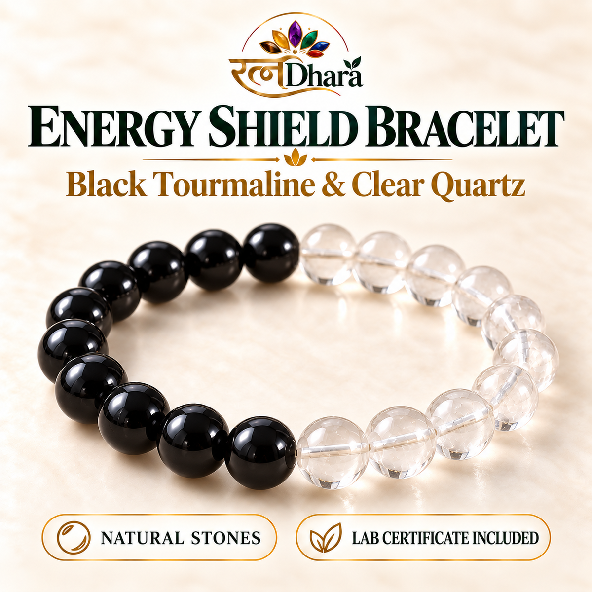 Energy Shield Bracelet | Black Tourmaline and Clear Quartz
