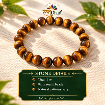 Tiger Eye Bracelet for Confidence & Courage | 8mm Beads