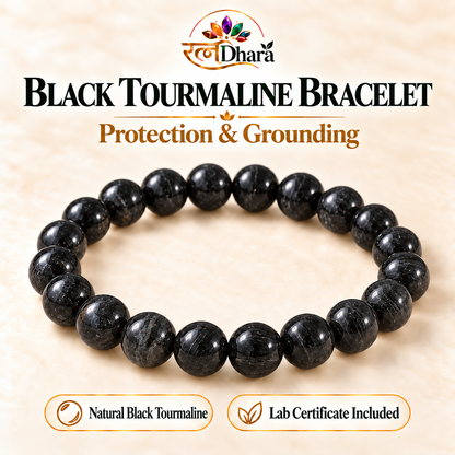Black Tourmaline Bracelet for Protection & Grounding | Certified Natural Stone