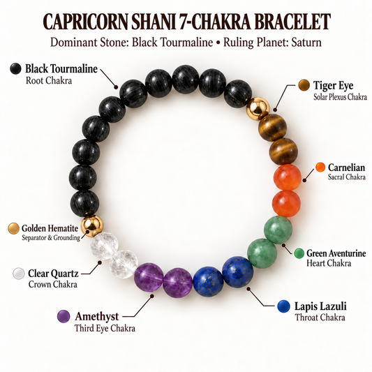 Capricorn Shani 7-Chakra Bracelet | Black Tourmaline