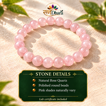 Rose Quartz Bracelet for Love & Self-Care | Certified Natural Stone