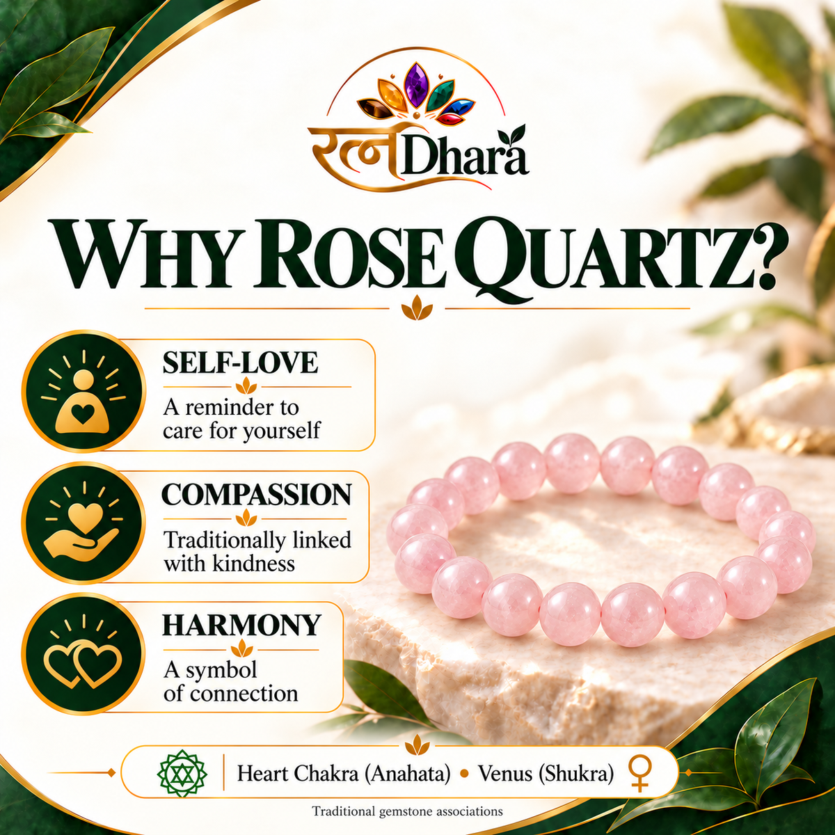 Rose Quartz Bracelet for Love & Self-Care | Certified Natural Stone