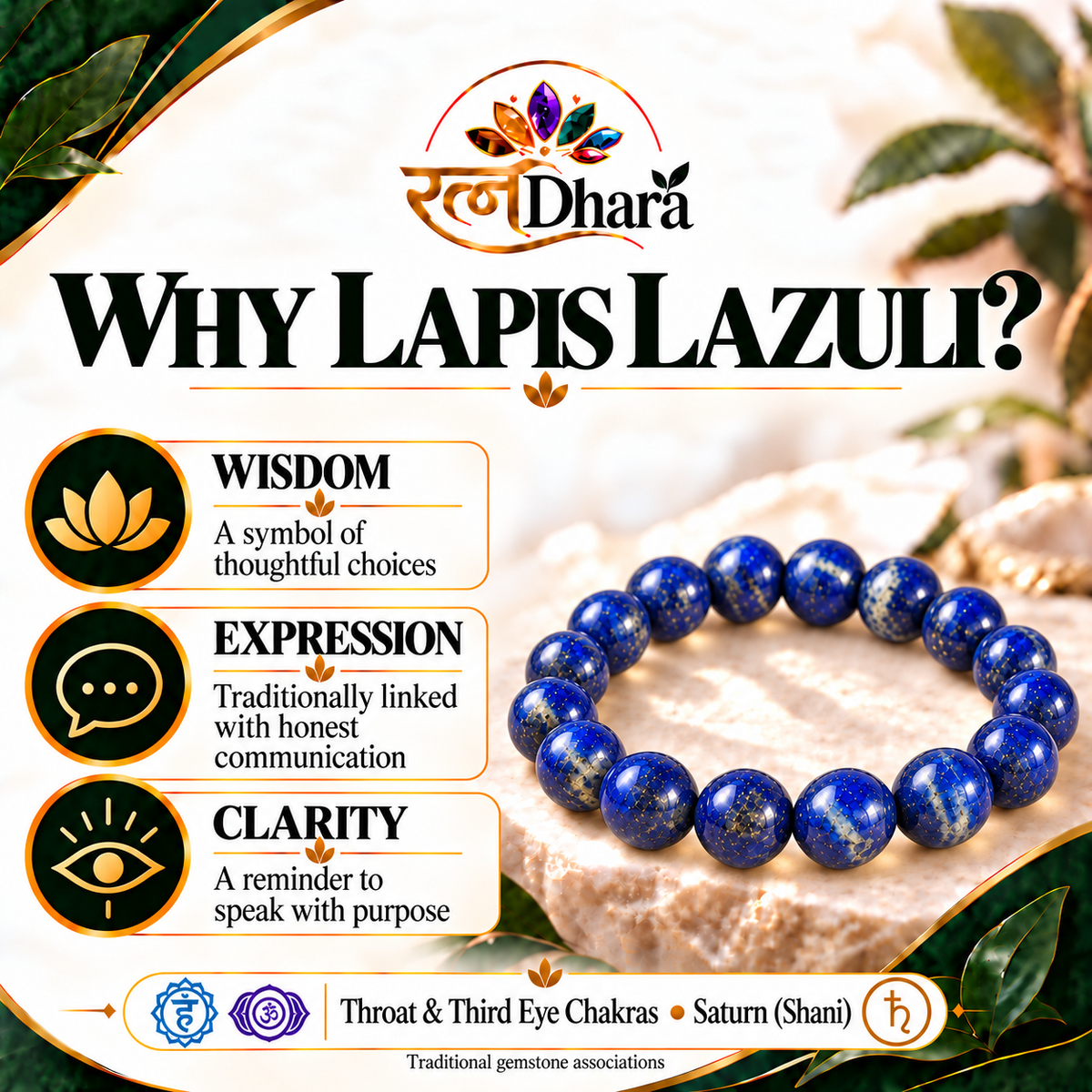 Lapis Lazuli Bracelet for Wisdom & Expression | Certified Natural Stone