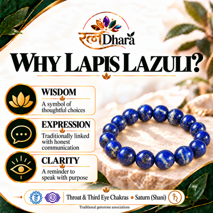 Lapis Lazuli Bracelet for Wisdom & Expression | Certified Natural Stone
