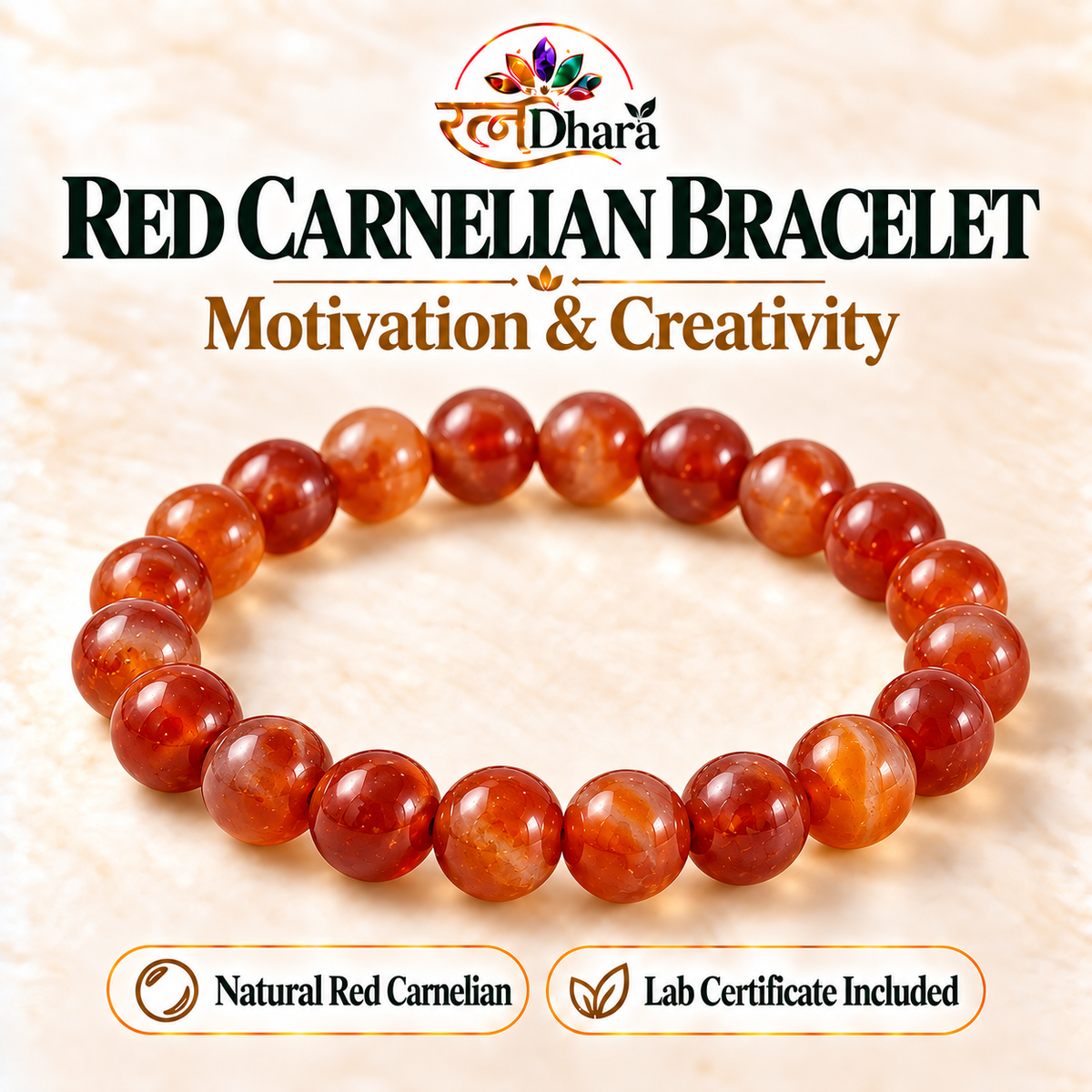 Red Carnelian Bracelet for Motivation & Creativity | Certified Natural Stone