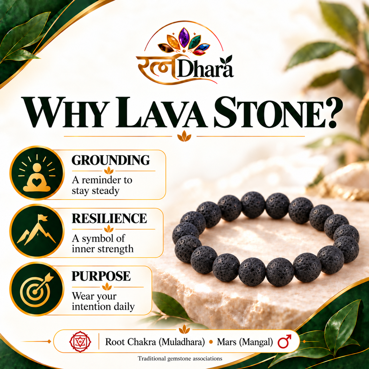 Lava Stone Bracelet for Grounding & Resilience | Certified natural Stone