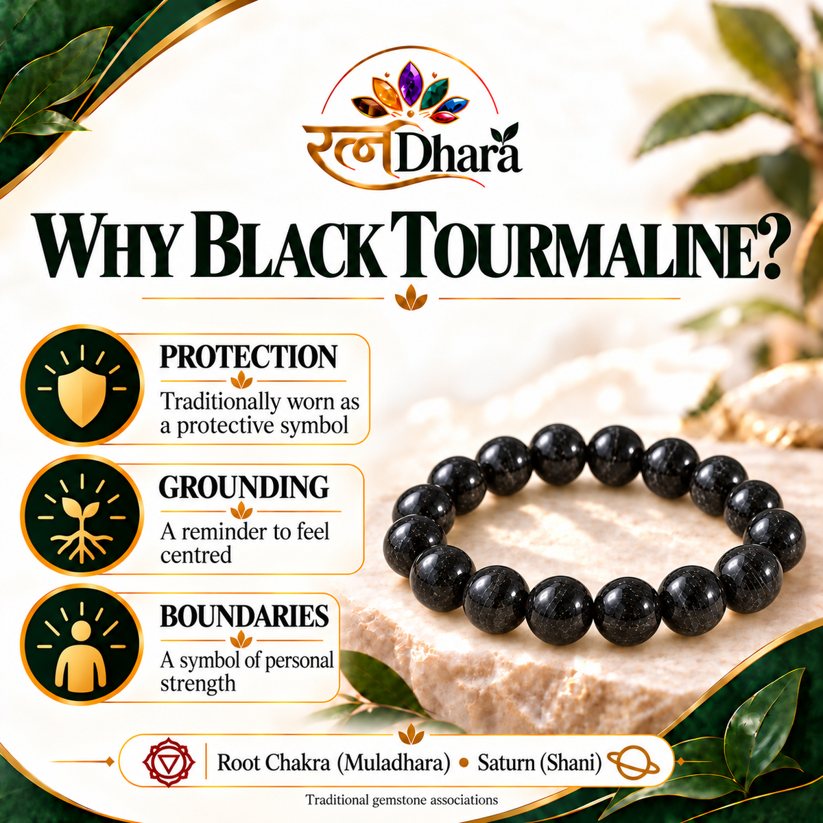 Black Tourmaline Bracelet for Protection & Grounding | Certified Natural Stone