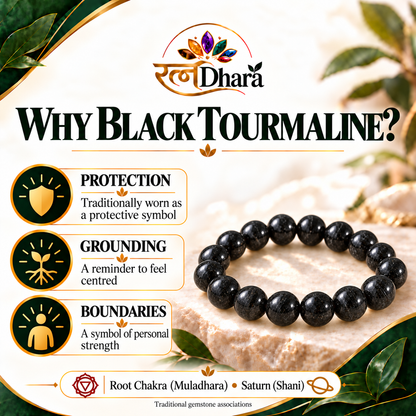 Black Tourmaline Bracelet for Protection & Grounding | Certified Natural Stone