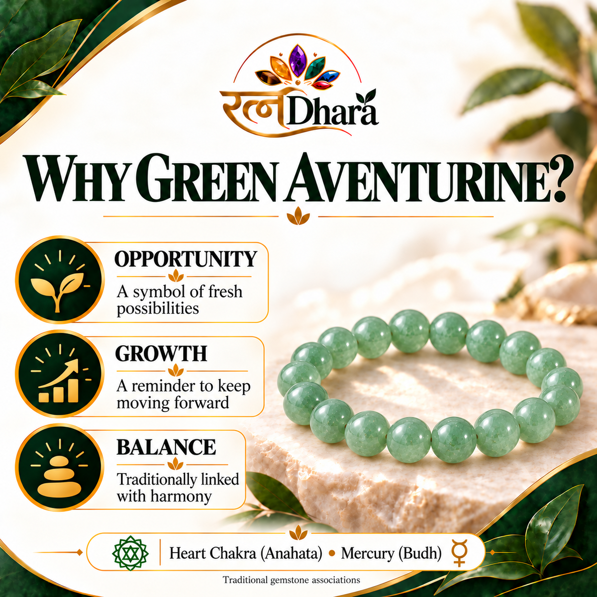 Green Aventurine Bracelet for Luck & New Beginnings | Certified Natural Stone