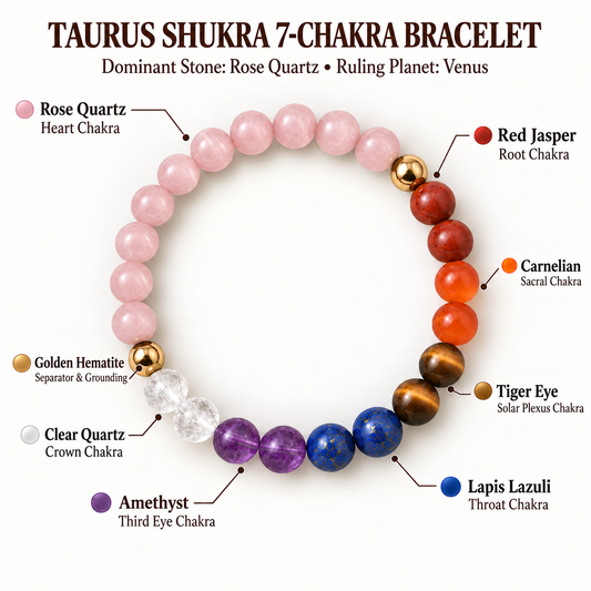 Taurus Shukra 7-Chakra Bracelet | Rose Quartz